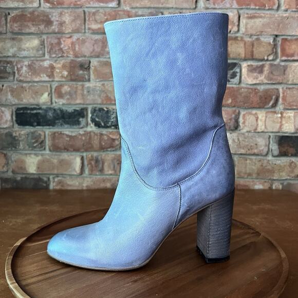 Free People Dakota Suede Slouch Block Heel Blue Gray Sz 9 US 39 EU MSRP $188 - Picture 1 of 16
